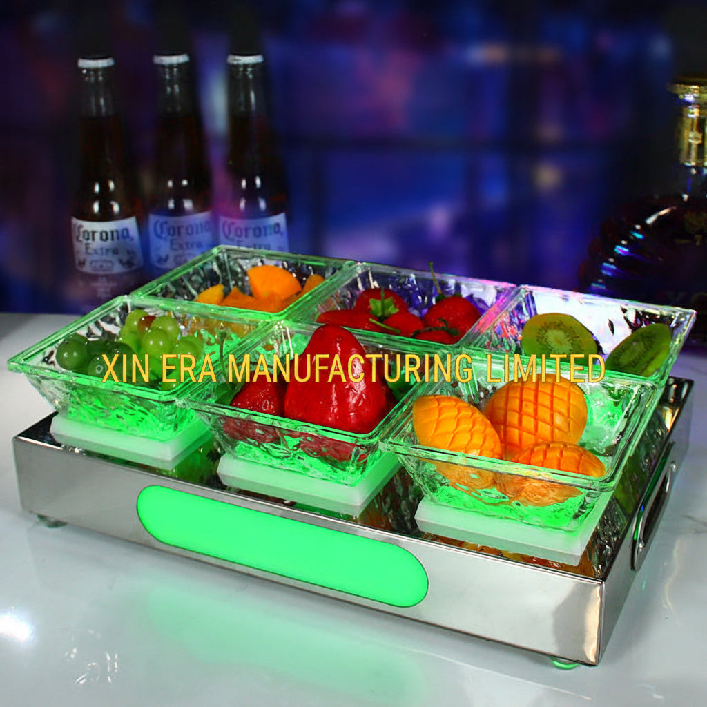 Xinera-Stainless-Steel-LED-4-Bowl-Fruit-Tray-VIP-Nightclub-Snack-Display-Real-Shot