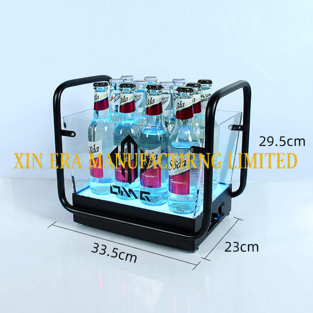 Xinera-Luxury-LED-Ice-Bucket-Metal-Frame-Glacier-Beer-Tray-Bar-Rectangle-Ice-Texture-Customizable-Light-Color-VIP-Table-Service-Factory-Real-Shot