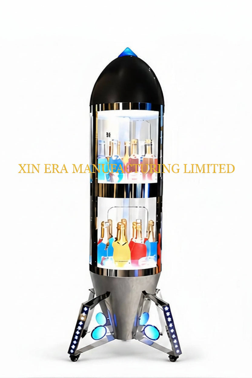 Xinera-Rocket-Shaped-LED-Champagne-Display-Cabinet-Luminous-Multi-Tier-Bottle-Glorifier-Nightclub-VIP-Service-Factory-Real-Shot