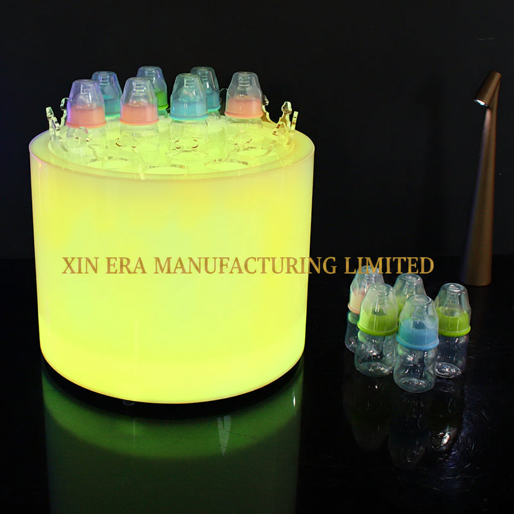 Xinera-Green-Slatted-LED-Bottle-Display-Kumbat-Craft-Beer-Custom-Logo-Factory-Real-Shot