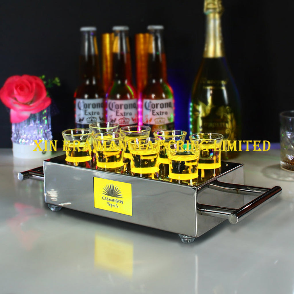 Xinera-Custom-Casamigos-Tequila-Logo-Stainless-Steel-LED-Shot-Glass-Holder-8-Slot-Luminous-Shooter-Tray-with-Handles-Nightclub-VIP-Service-Factory-Real-Shot