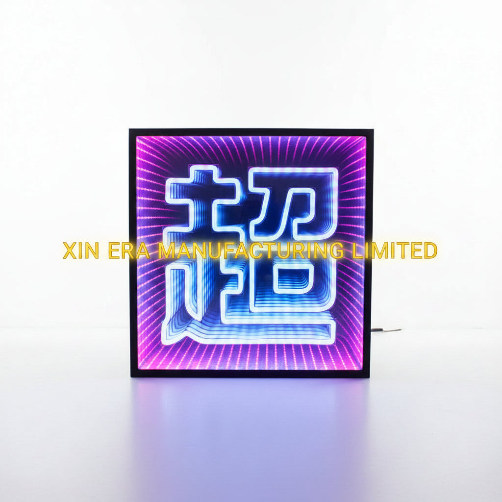 VIP LED infinity mirror nightclub sign with blue neon 3D tunnel effect