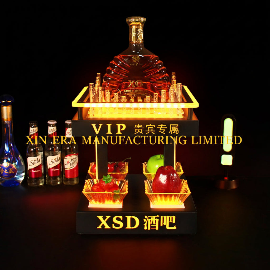 Xinera-Luxury-2-Tier-LED-Bottle-Glorifier-Fruit-Platter-Combo-Customizable-Light-Color-Backlit-VIP-Sign-Nightclub-VIP-Table-Service-Factory-Real-Shot