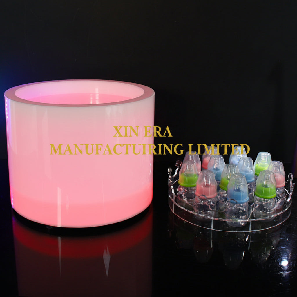 Xinera-Green-Slatted-LED-Bottle-Display-Kumbat-Craft-Beer-Custom-Logo-Factory-Real-Shot