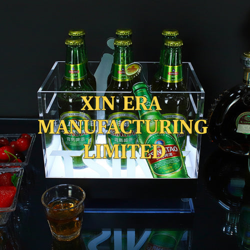 Xinera-LED-Acrylic-Ice-Bucket-Nightclub-VIP-Beer-Wine-Beverage-Presenter-Dual-Side-Handles-High-Clarity-Square-Basin-Tsingtao-Logo-Factory-Real-Shot
