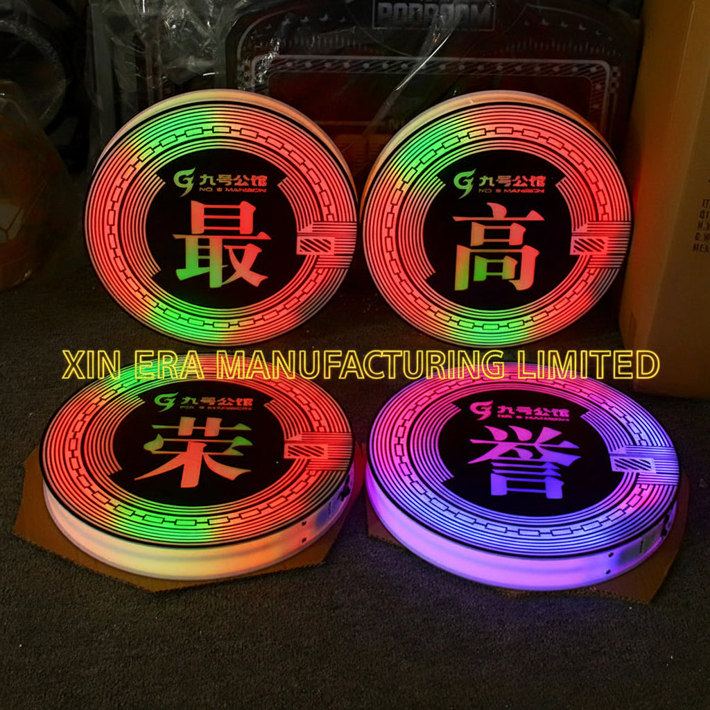 Variety of LED bottle glorifier display signs and luxury champagne presentation accessories for events