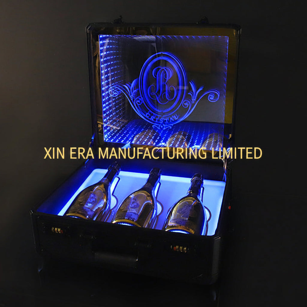Xinera-LED-Infinity-Mirror-Champagne-Box-Nightclub-VIP-Bottle-Presenter-Case-Password-Lock-3D-Abyss-Tunnel-Effect-Cristal-Logo-Factory-Real-Shot