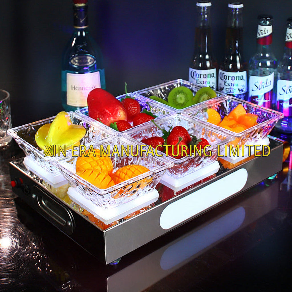 Xinera-Stainless-Steel-LED-4-Bowl-Fruit-Tray-VIP-Nightclub-Snack-Display-Real-Shot