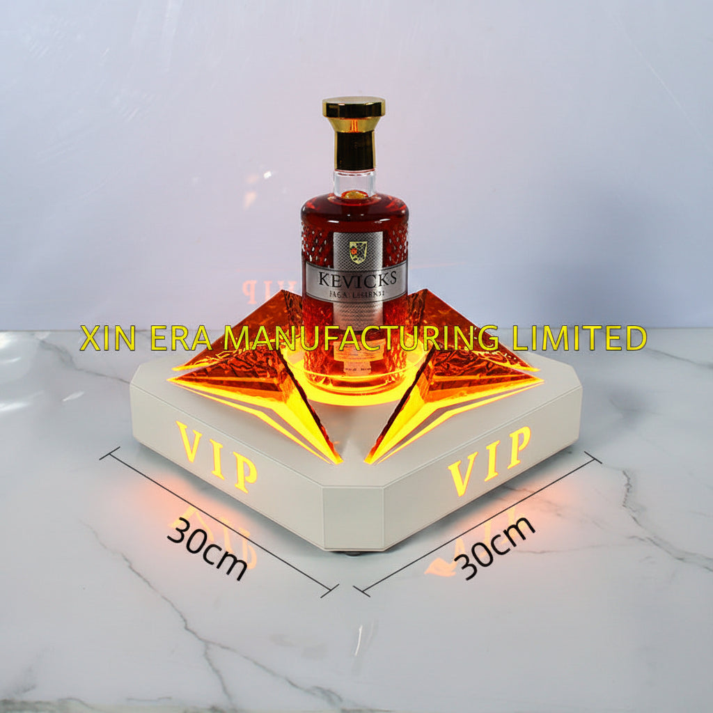 Dimension guide and size specifications for star shaped LED whiskey bottle display stand