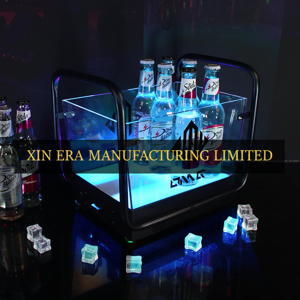 Xinera-Luxury-LED-Ice-Bucket-Metal-Frame-Glacier-Beer-Tray-Bar-Rectangle-Ice-Texture-Customizable-Light-Color-VIP-Table-Service-Factory-Real-Shot