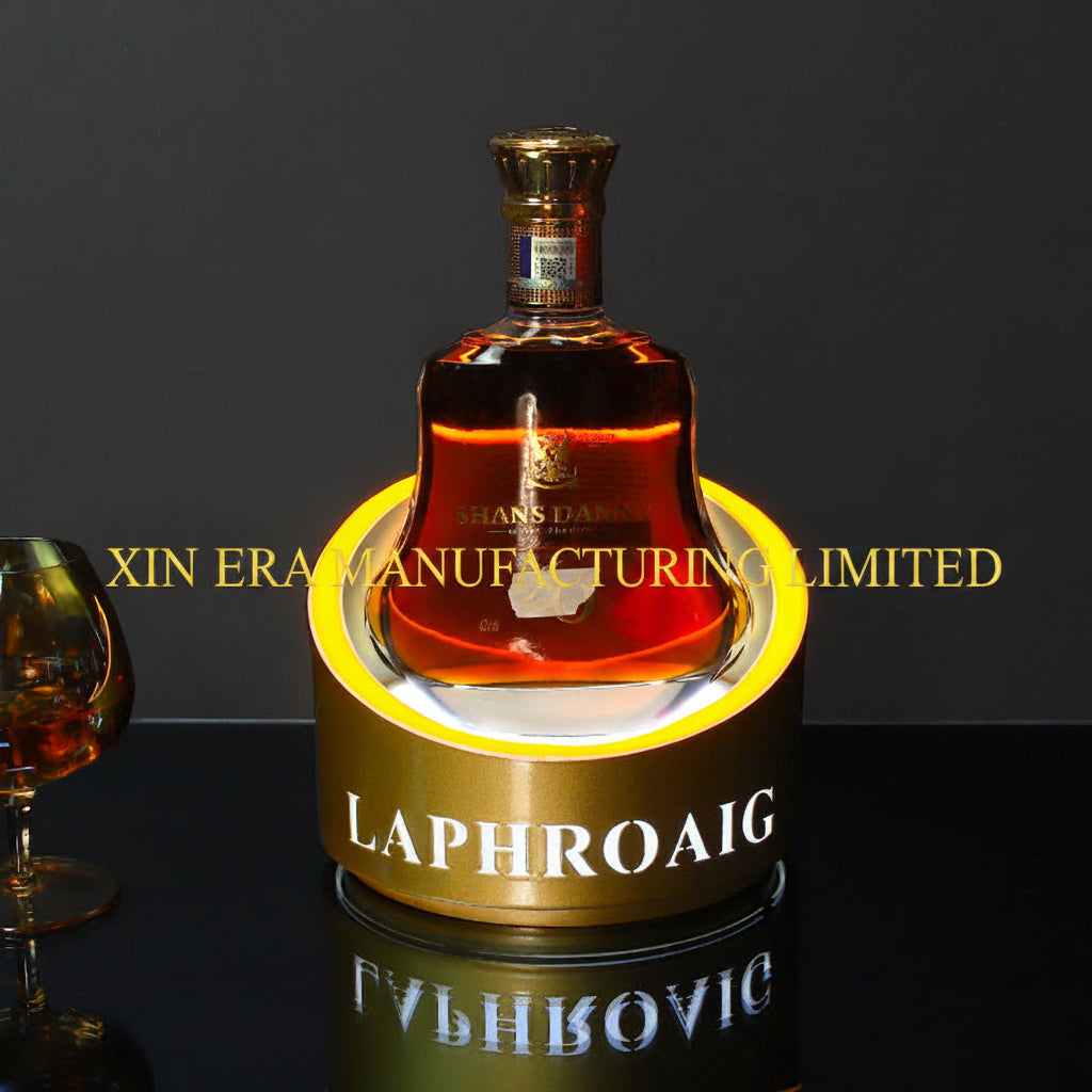 Rechargeable commercial grade LED single bottle presenter for luxury bars