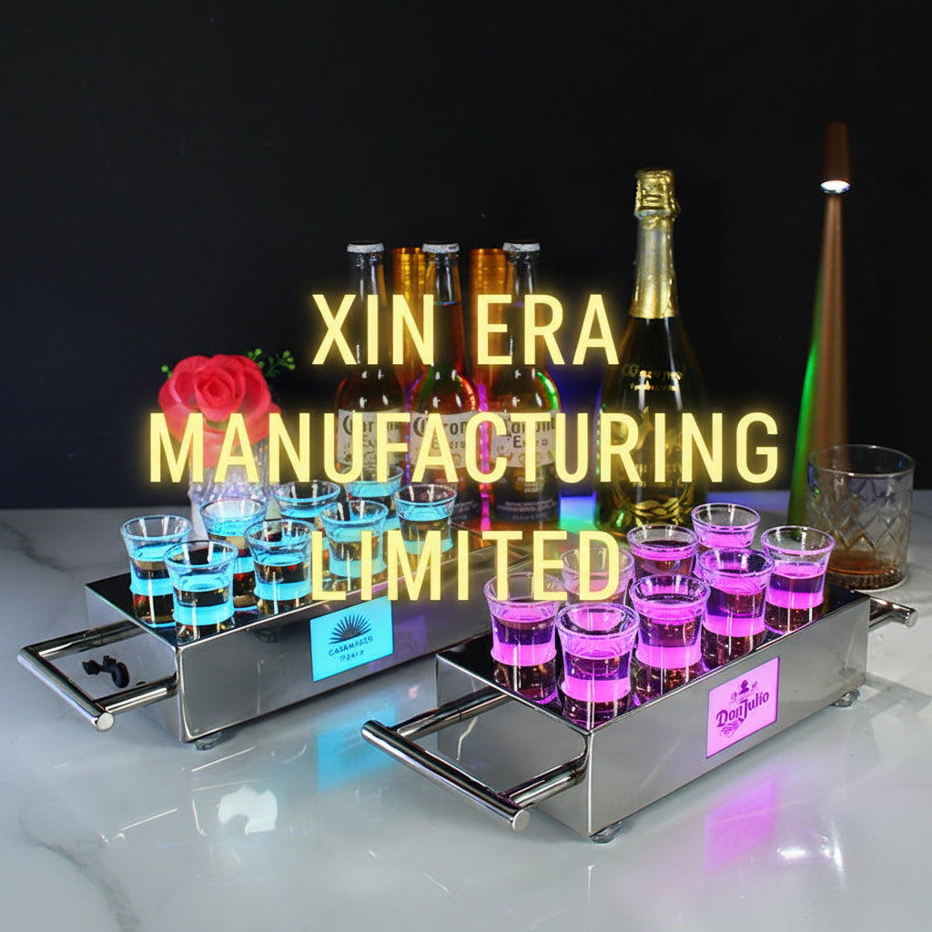 Xinera-Custom-Casamigos-Tequila-Logo-Stainless-Steel-LED-Shot-Glass-Holder-8-Slot-Luminous-Shooter-Tray-with-Handles-Nightclub-VIP-Service-Factory-Real-Shot