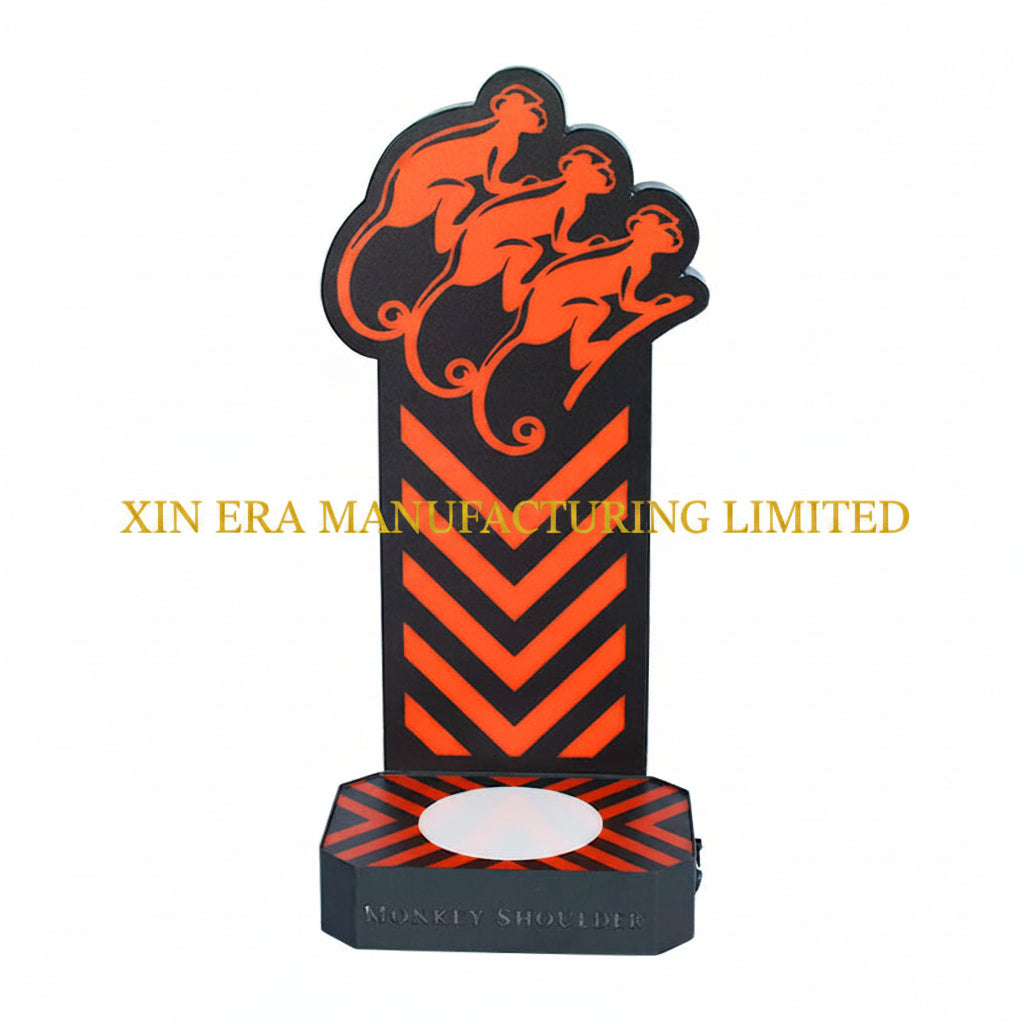 Xinera-LED-Monkey-Shoulder-Shot-Glass-Holder-Nightclub-VIP-Whisky-Fruit-Platter-Three-Monkeys-Logo-Zebra-Stripes-Stepped-Cup-Rack-Lower-Fruit-Tray-Factory-Real-Shot