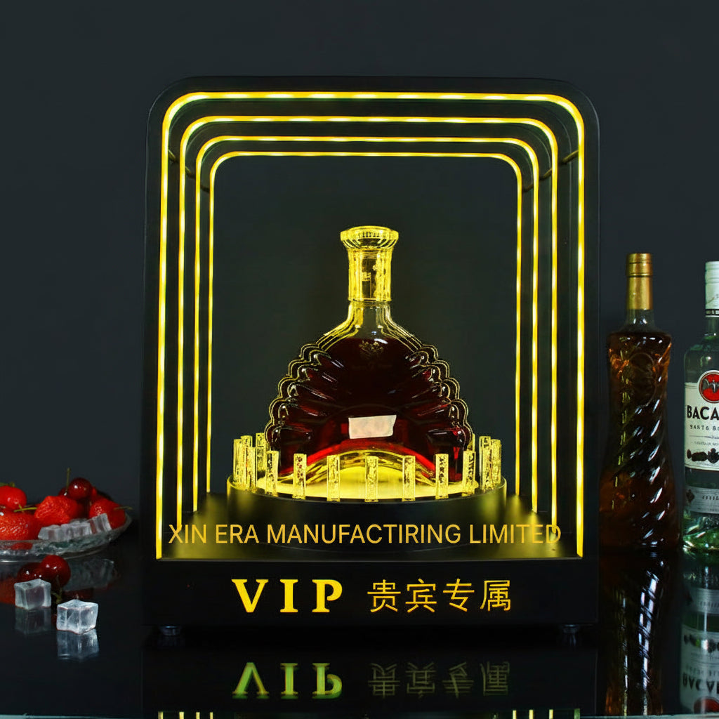 Luminous square liquor display stand with warm yellow base LED lights