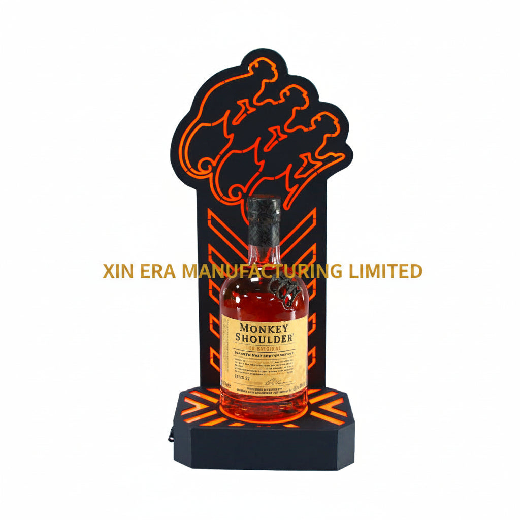 Xinera-LED-Monkey-Shoulder-Bottle-Presenter-Nightclub-VIP-Whisky-Display-Stand-Three-Monkeys-Logo-Zebra-Stripes-Single-Bottle-Holder-Factory-Real-Shot