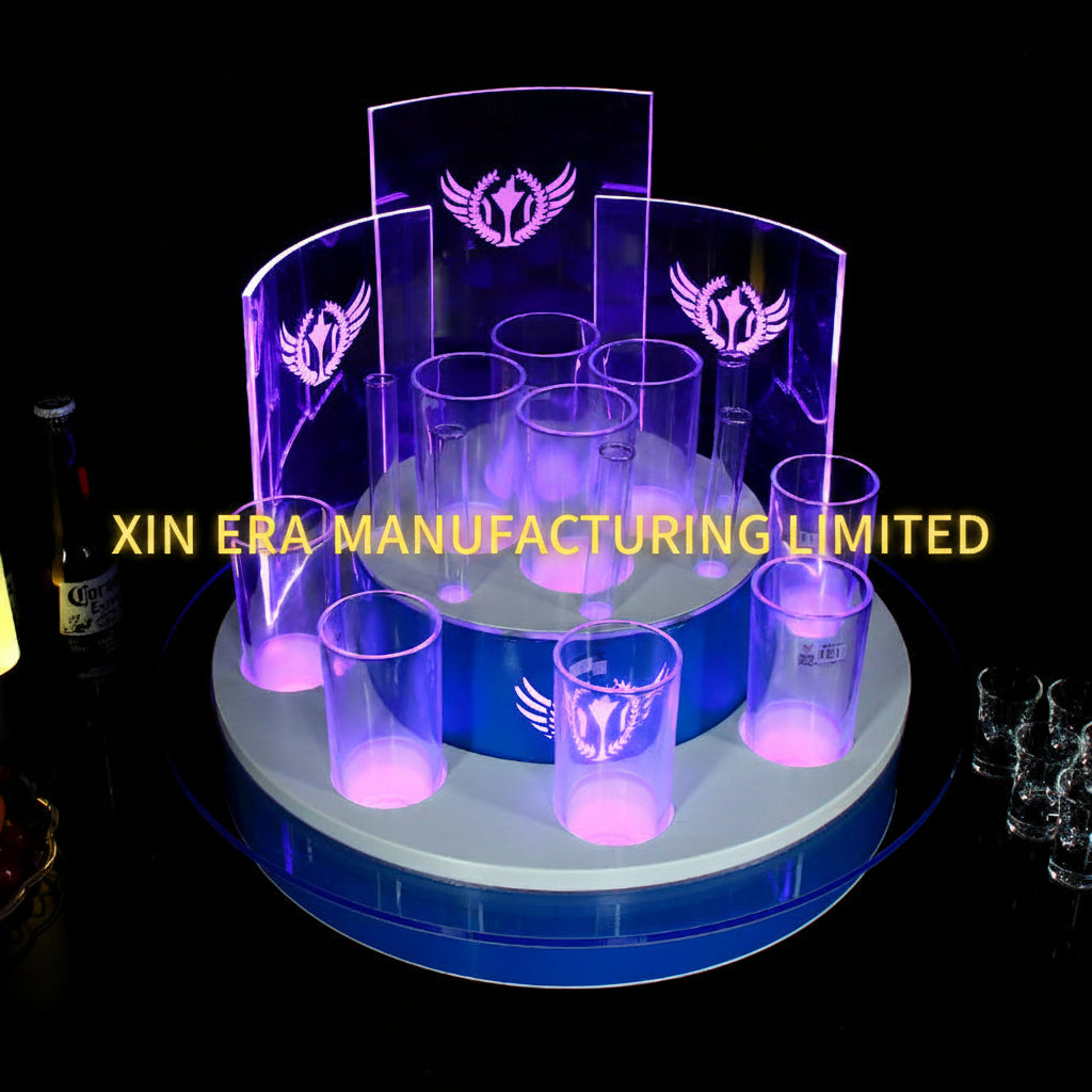 VIP LED Test Tube Shot Glass Display Stand - 2-Tier Luminous Cocktail Cup Holder Rack for Nightclubs and Bars