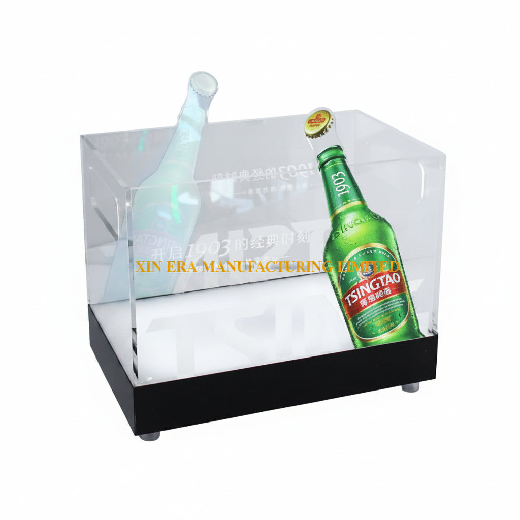 Xinera-LED-Acrylic-Ice-Bucket-Nightclub-VIP-Beer-Wine-Beverage-Presenter-Dual-Side-Handles-High-Clarity-Square-Basin-Tsingtao-Logo-Factory-Real-Shot