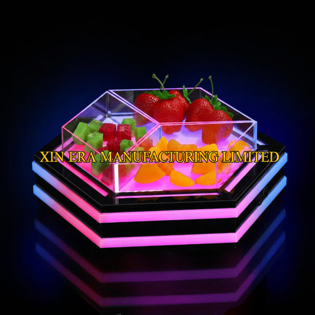 Xinera-Hexagonal-LED-Fruit-Platter-Luminous-Snack-Tray-Acrylic-Food-Display-Nightclub-VIP-Service-Factory-Real-Shot