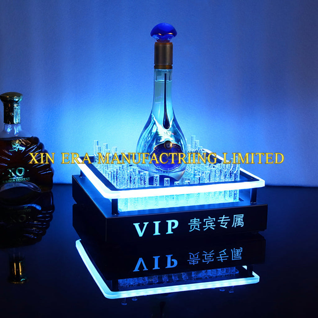 Xinera-Luxury-LED-Liquor-Bottle-Glorifier-VIP-Display-Base-Customizable-Light-Color-Crystal-Bubble-Rods-Nightclub-VIP-Table-Service-Factory-Real-Shot