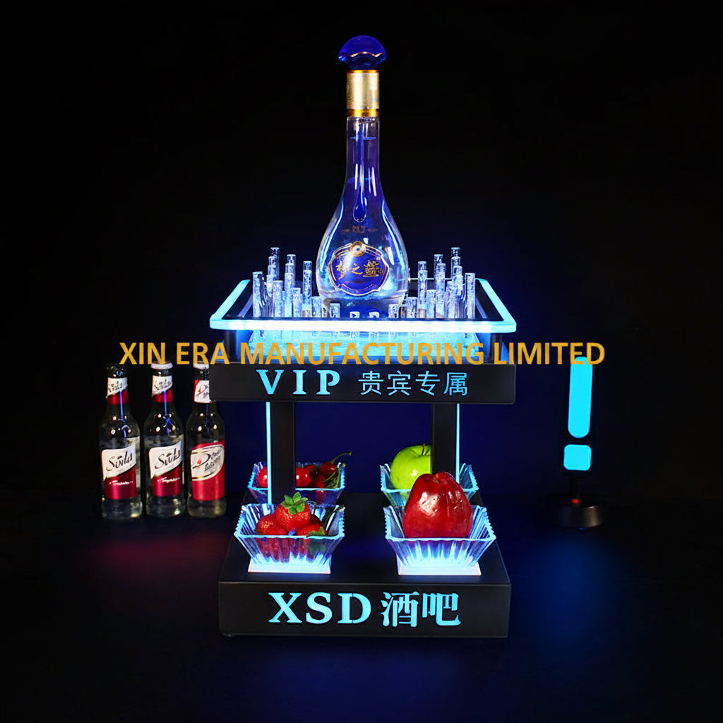 Xinera-Luxury-2-Tier-LED-Bottle-Glorifier-Fruit-Platter-Combo-Customizable-Light-Color-Backlit-VIP-Sign-Nightclub-VIP-Table-Service-Factory-Real-Shot