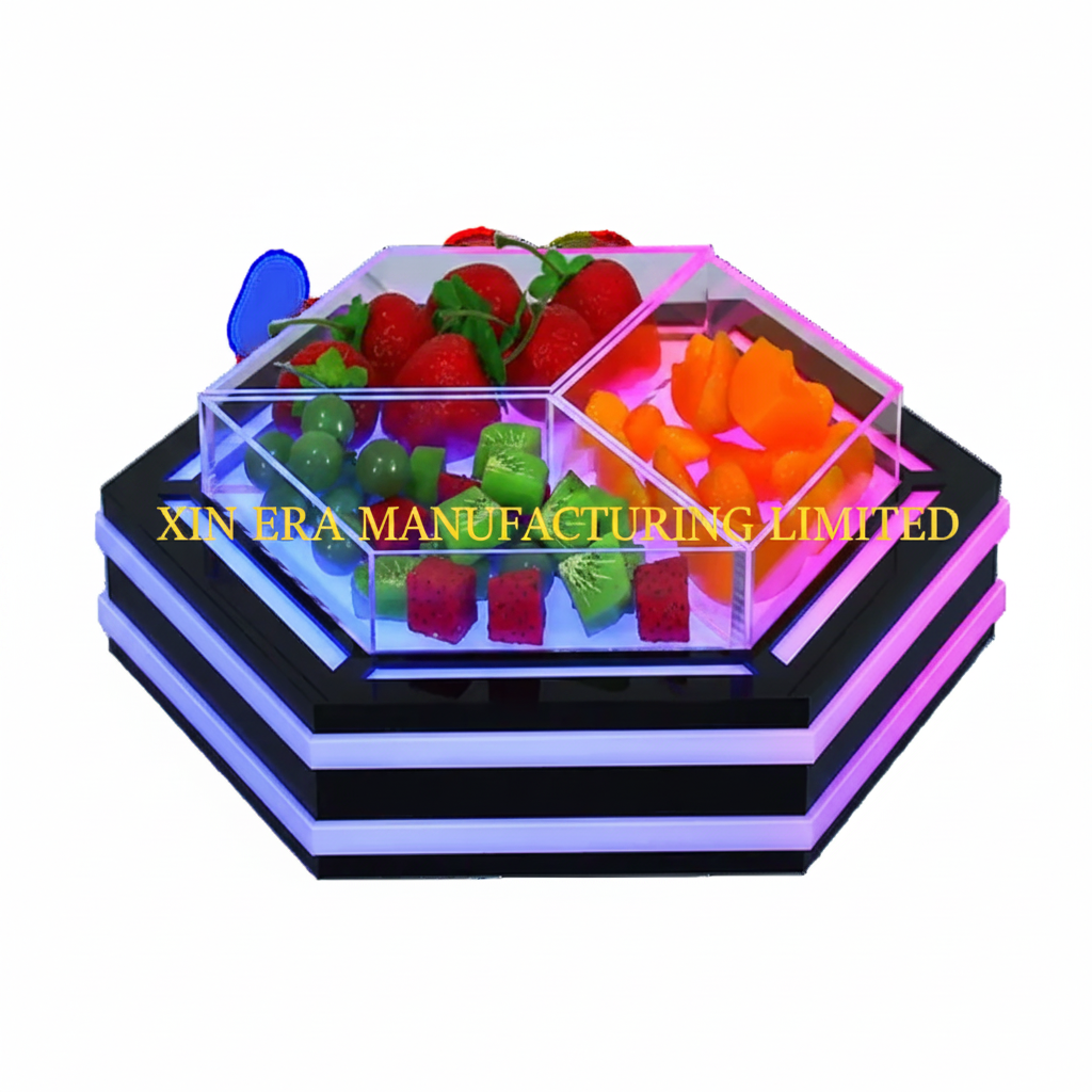 Xinera-Hexagonal-LED-Fruit-Platter-Luminous-Snack-Tray-Acrylic-Food-Display-Nightclub-VIP-Service-Factory-Real-Shot