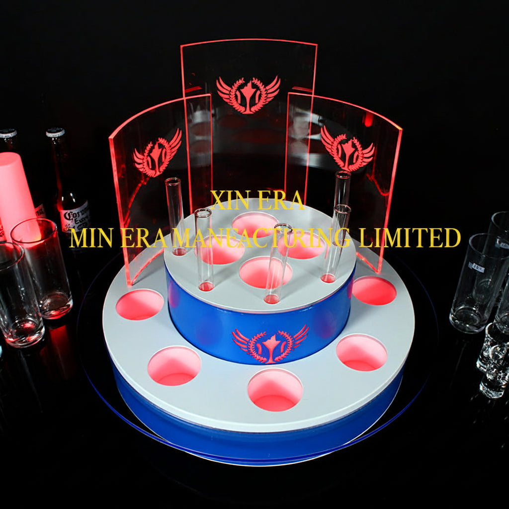 Glow in the dark 2 tier test tube shot rack with bright red LED illumination