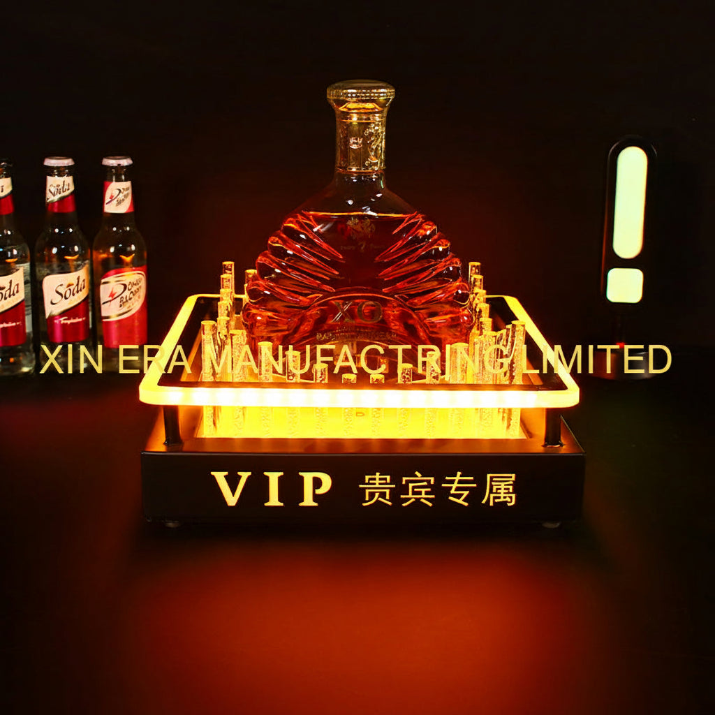 Xinera-Luxury-LED-Liquor-Bottle-Glorifier-VIP-Display-Base-Customizable-Light-Color-Crystal-Bubble-Rods-Nightclub-VIP-Table-Service-Factory-Real-Shot