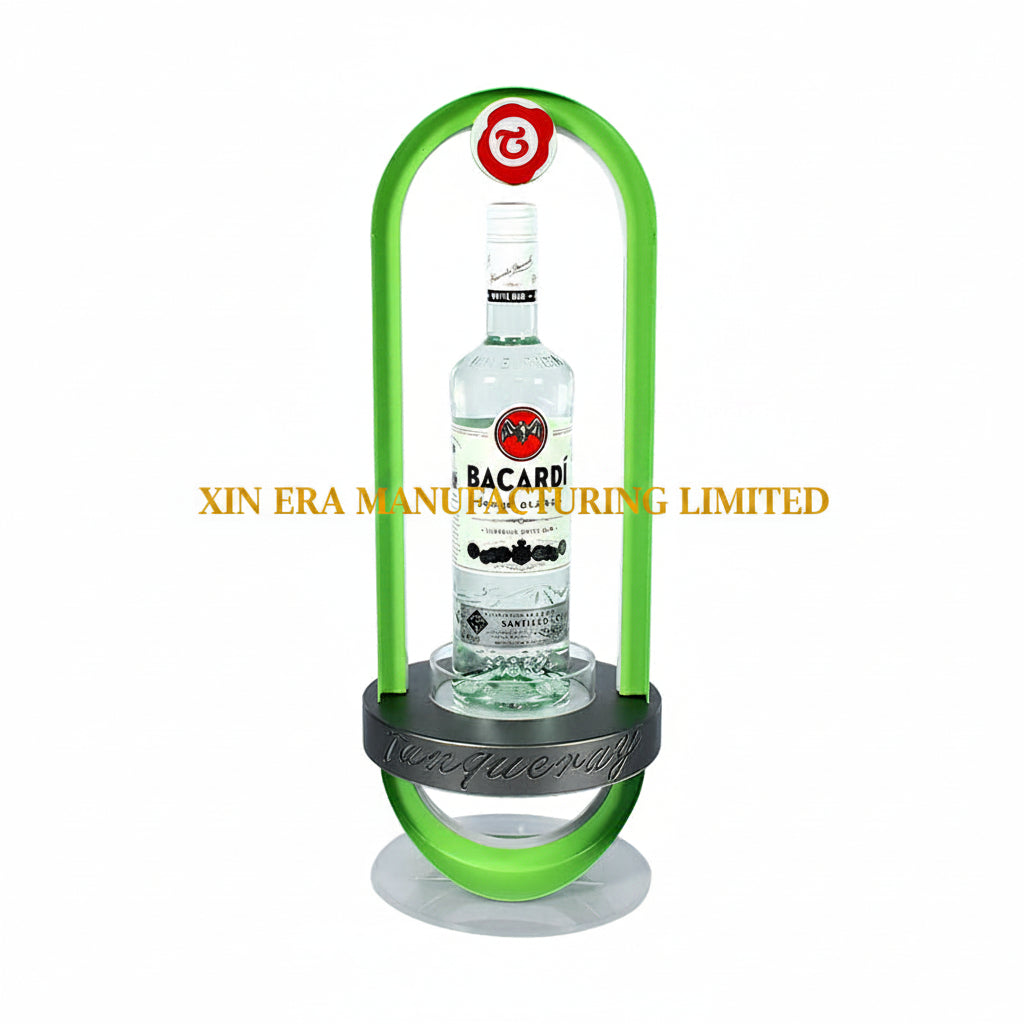 VIP LED capsule bottle glorifier in vibrant green metal arch frame