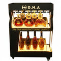 Custom large 2-tier LED wine display cabinet with blue ambient lighting, bespoke branding for VIP bottle service.