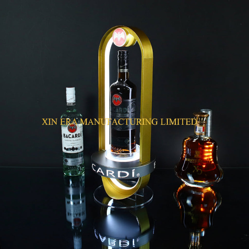 Glow in the dark arch shape VIP bottle holder showcasing premium rum bottle