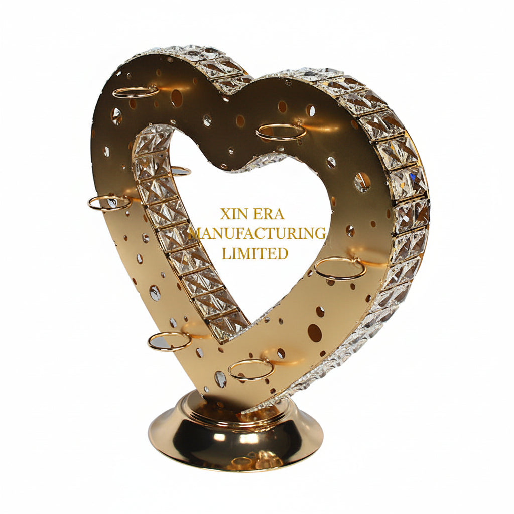 Luxury gold metal LED heart shaped shot glass holder with crystal border for bar service