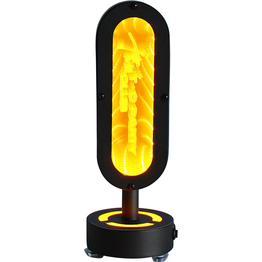 Custom branded infinity mirror LED table lamp with deep tunnel light effect for bar and lounge table decor.