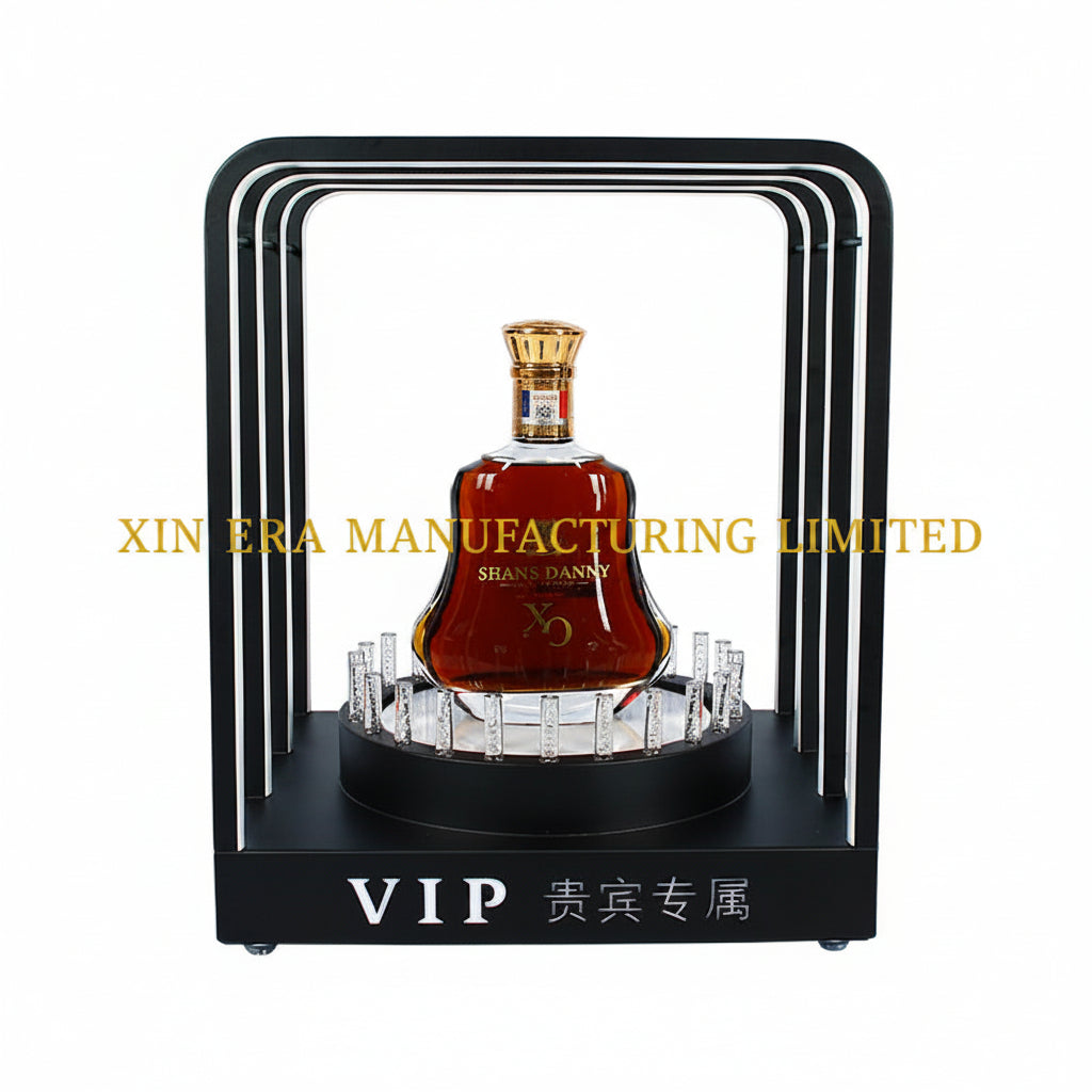 VIP LED square arch bottle glorifier with black metallic geometric cage frame