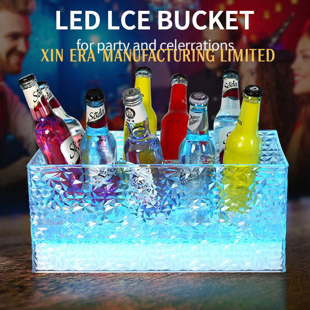 Xinera-Diamond-Texture-Acrylic-Ice-Bucket-Luminous-Champagne-Cradle-B2B-Custom-Branding-Real-Shot