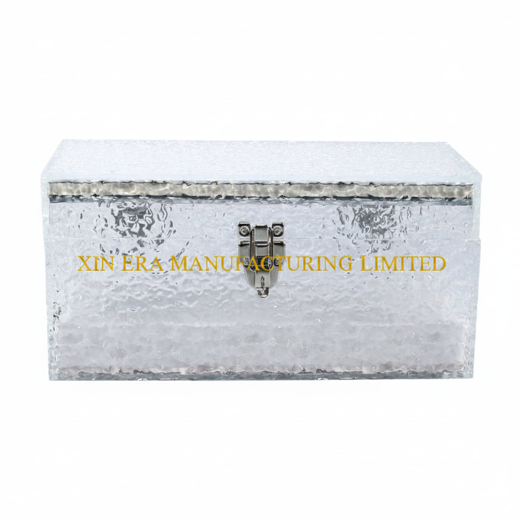 VIP LED champagne treasure chest with ice texture crystal acrylic shell and metal clasp