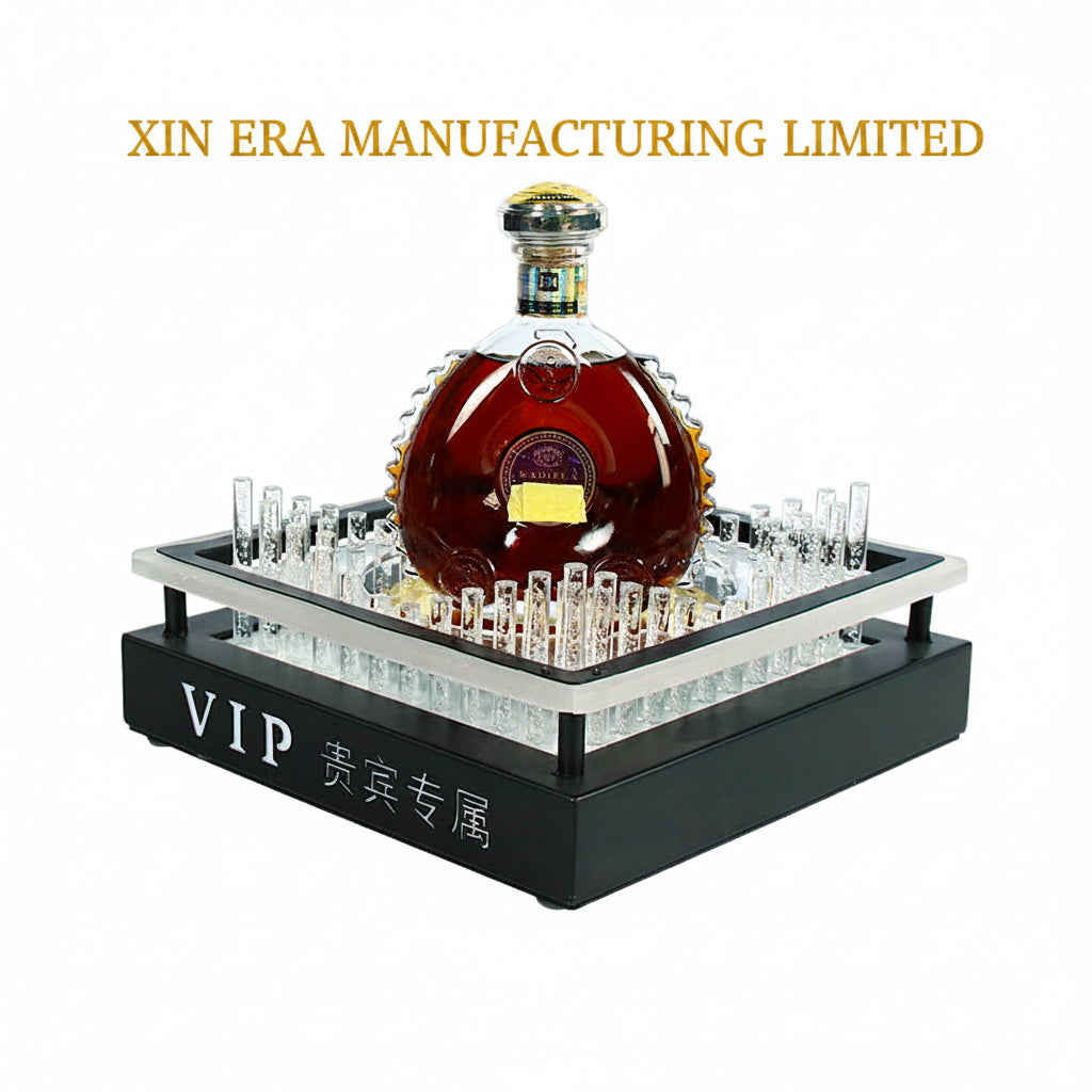 Xinera-Luxury-LED-Liquor-Bottle-Glorifier-VIP-Display-Base-Customizable-Light-Color-Crystal-Bubble-Rods-Nightclub-VIP-Table-Service-Factory-Real-Shot