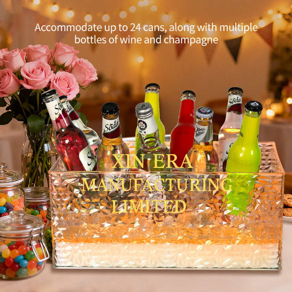 Xinera-Diamond-Texture-Acrylic-Ice-Bucket-Luminous-Champagne-Cradle-B2B-Custom-Branding-Real-Shot