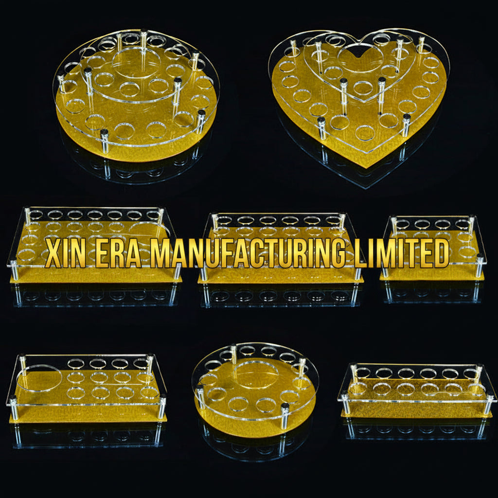 Xinera-Heart-Shaped-LED-Shot-Glass-Display-Nightclub-VIP-Cocktail-Holder-Rack-Dual-Tier-Acrylic-Golden-Mirror-Base-VIP-Table-Service-Factory-Real-Shot