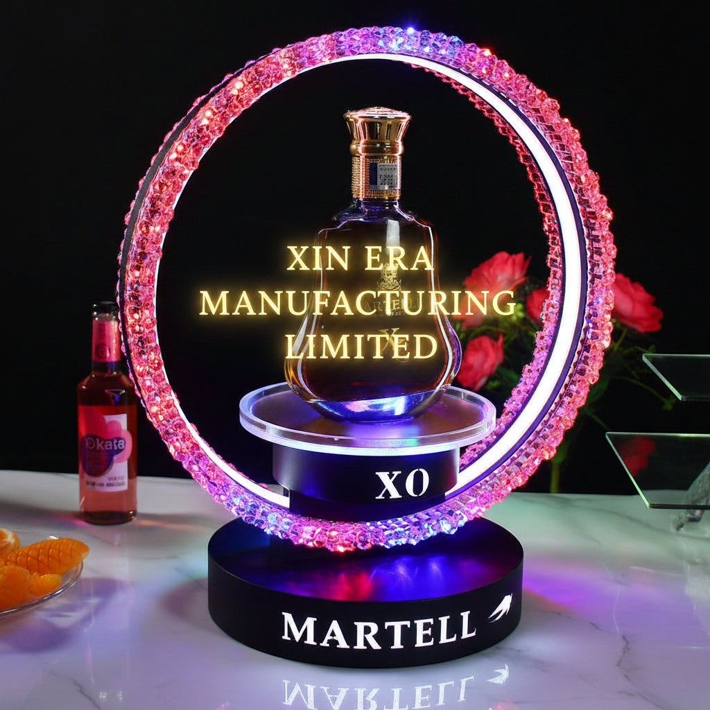 Xinera-Custom-Martell-Logo-LED-Single-Layer-Circular-Fruit-Bowl-Luminous-Champagne-Wine-Bottle-Presenter-Elite-Presentation-Display-Factory-Real-Shot