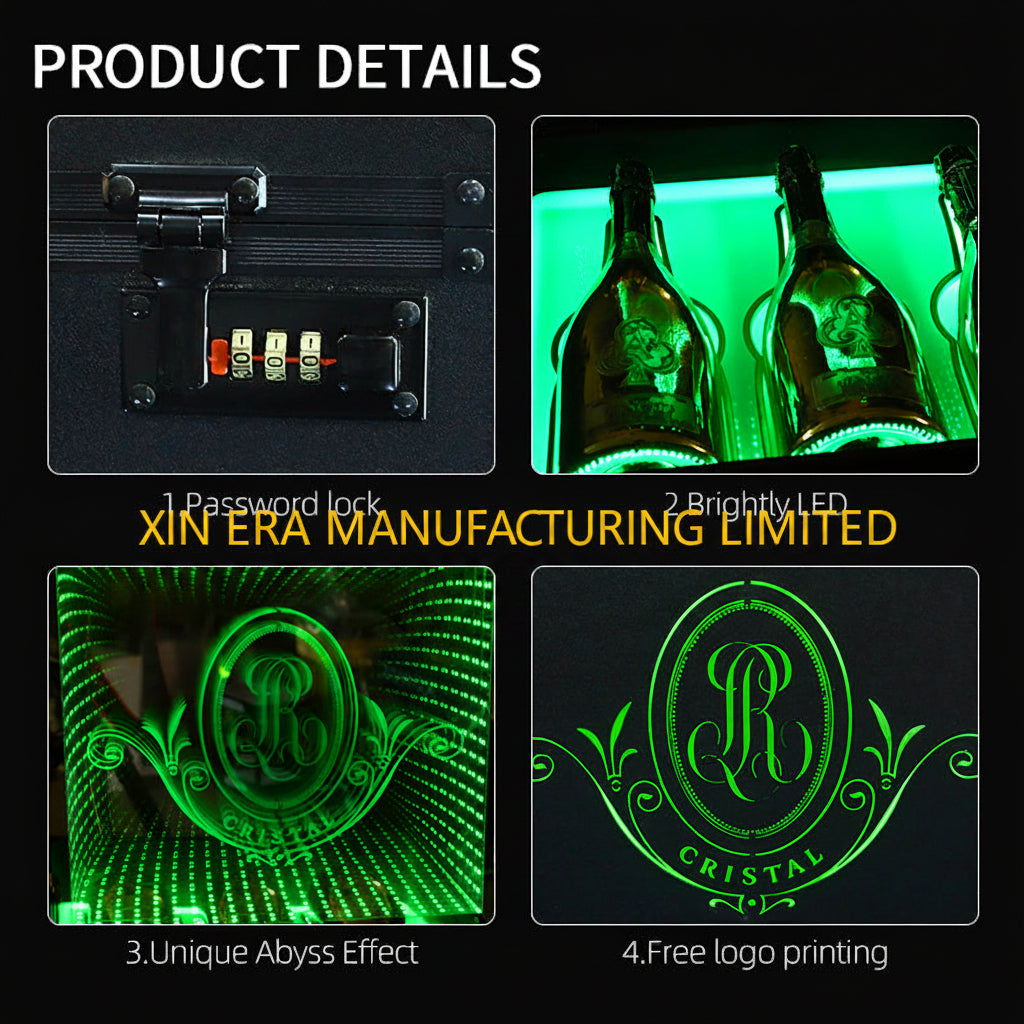 Xinera-LED-Infinity-Mirror-Champagne-Box-Nightclub-VIP-Bottle-Presenter-Case-Password-Lock-3D-Abyss-Tunnel-Effect-Cristal-Logo-Factory-Real-Shot