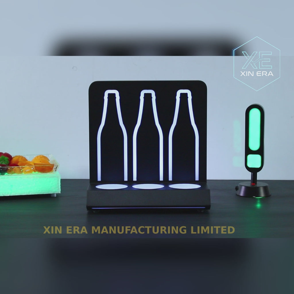 LED Neon Silhouette Beer Display - 3-Bottle Glorifier for Trade Shows & Distribution Expos