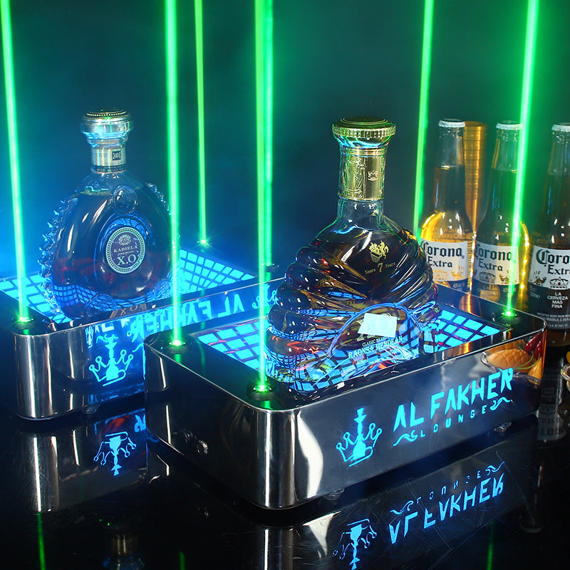 Video demonstration of VIP LED laser bottle glorifier showing dynamic laser and infinity mirror effects