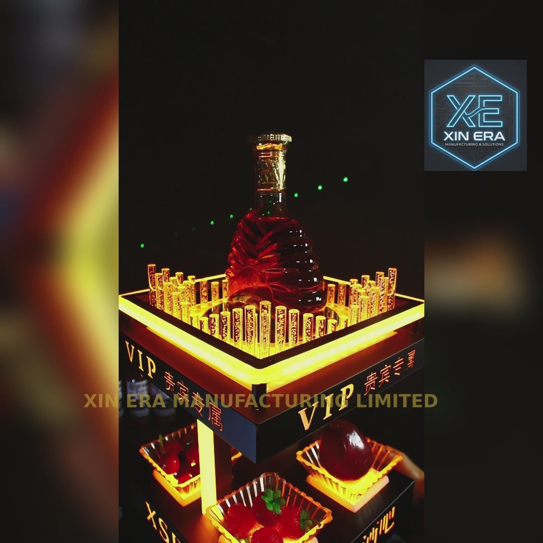 Xinera-Luxury-2-Tier-LED-Bottle-Glorifier-Fruit-Platter-Combo-Customizable-Light-Color-Backlit-VIP-Sign-Nightclub-VIP-Table-Service-Factory-Real-Shot
