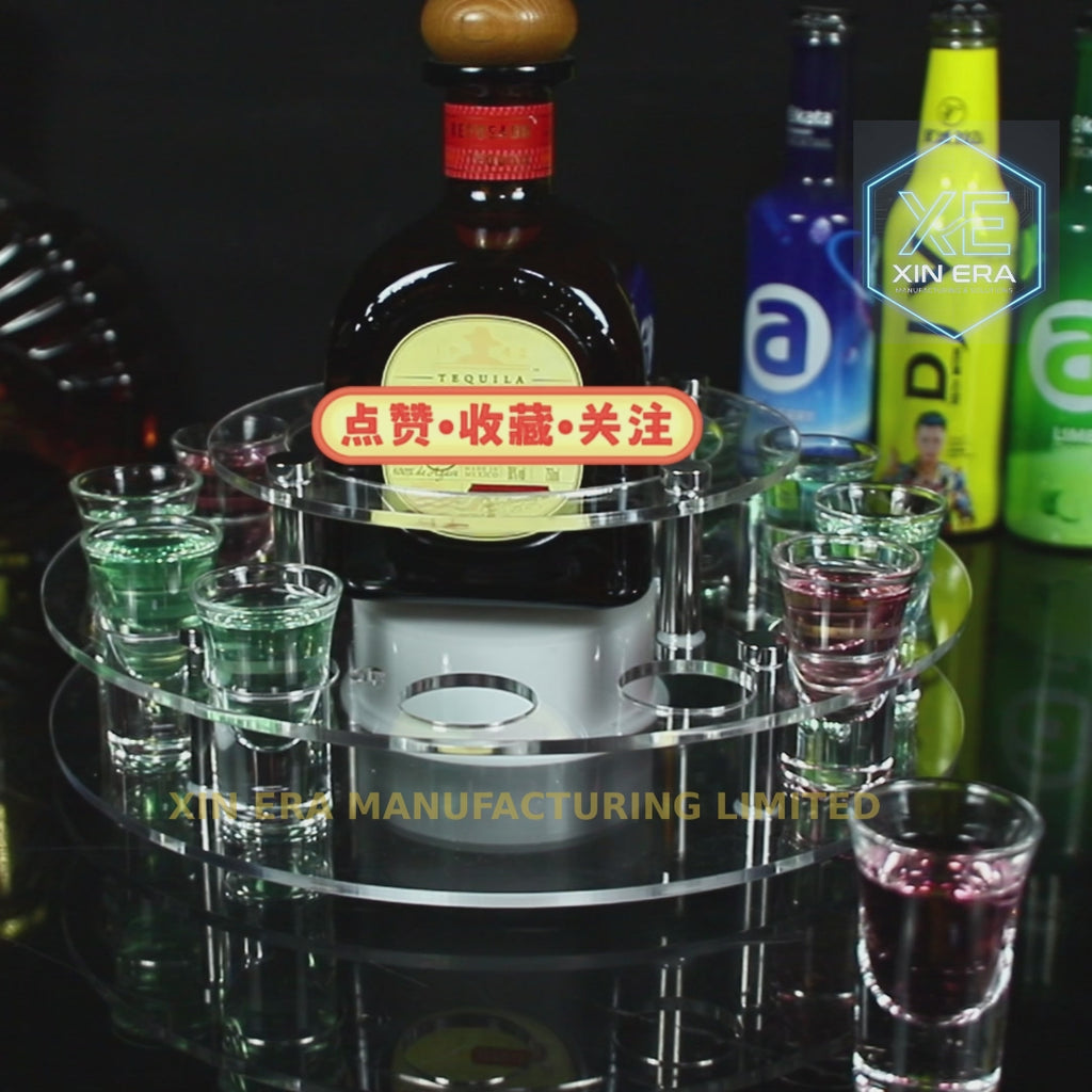 Xinera-Luxury-LED-Shot-Glass-Holder-Round-Acrylic-Cocktail-Tray-Bar-12-Holes-Customizable-Light-Color-VIP-Table-Service-Factory-Real-Shot