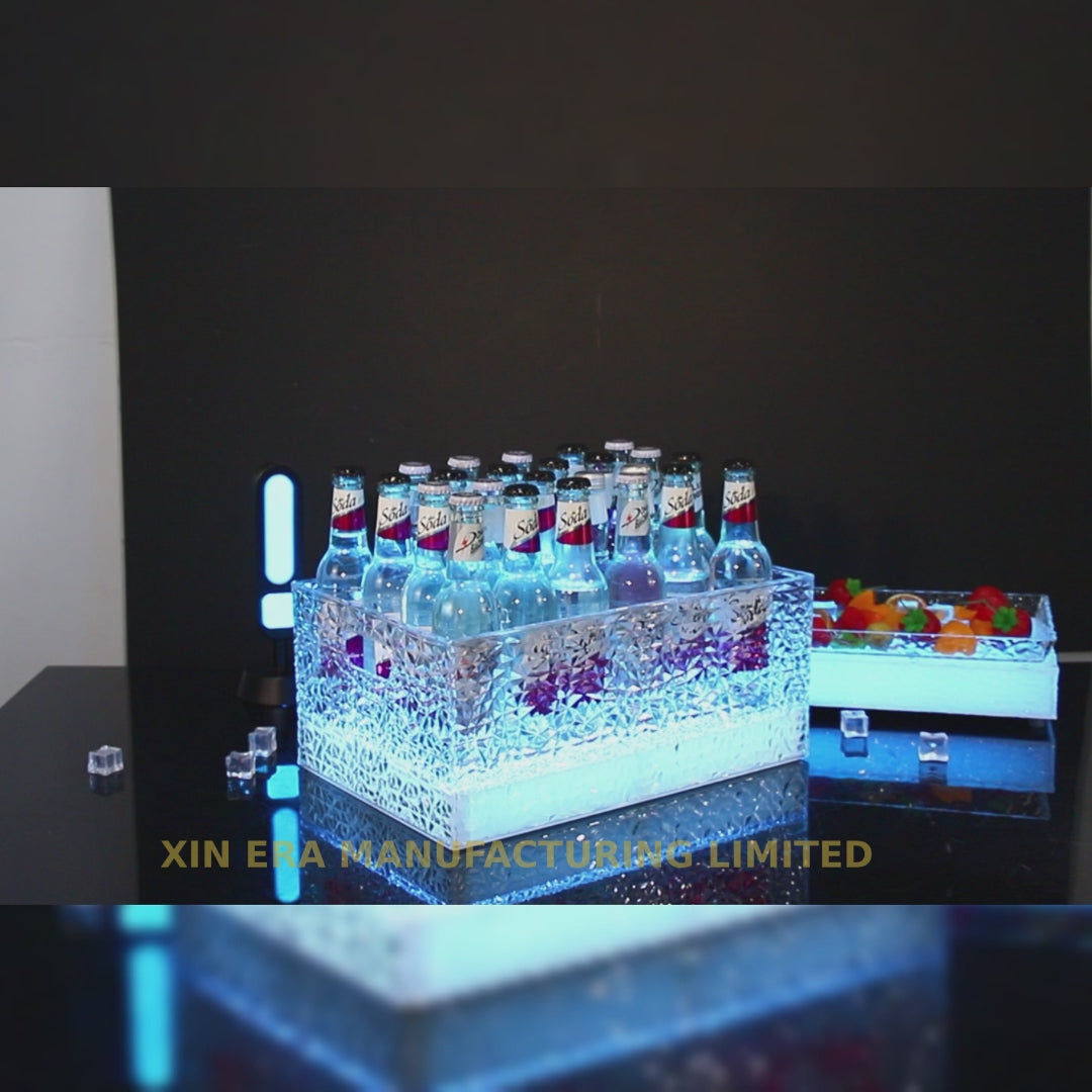Luxury Blue Diamond-Texture LED Ice Bucket - Large Rectangular Acrylic Wine & Champagne Cooler for Nightclub VIP Bottle Service