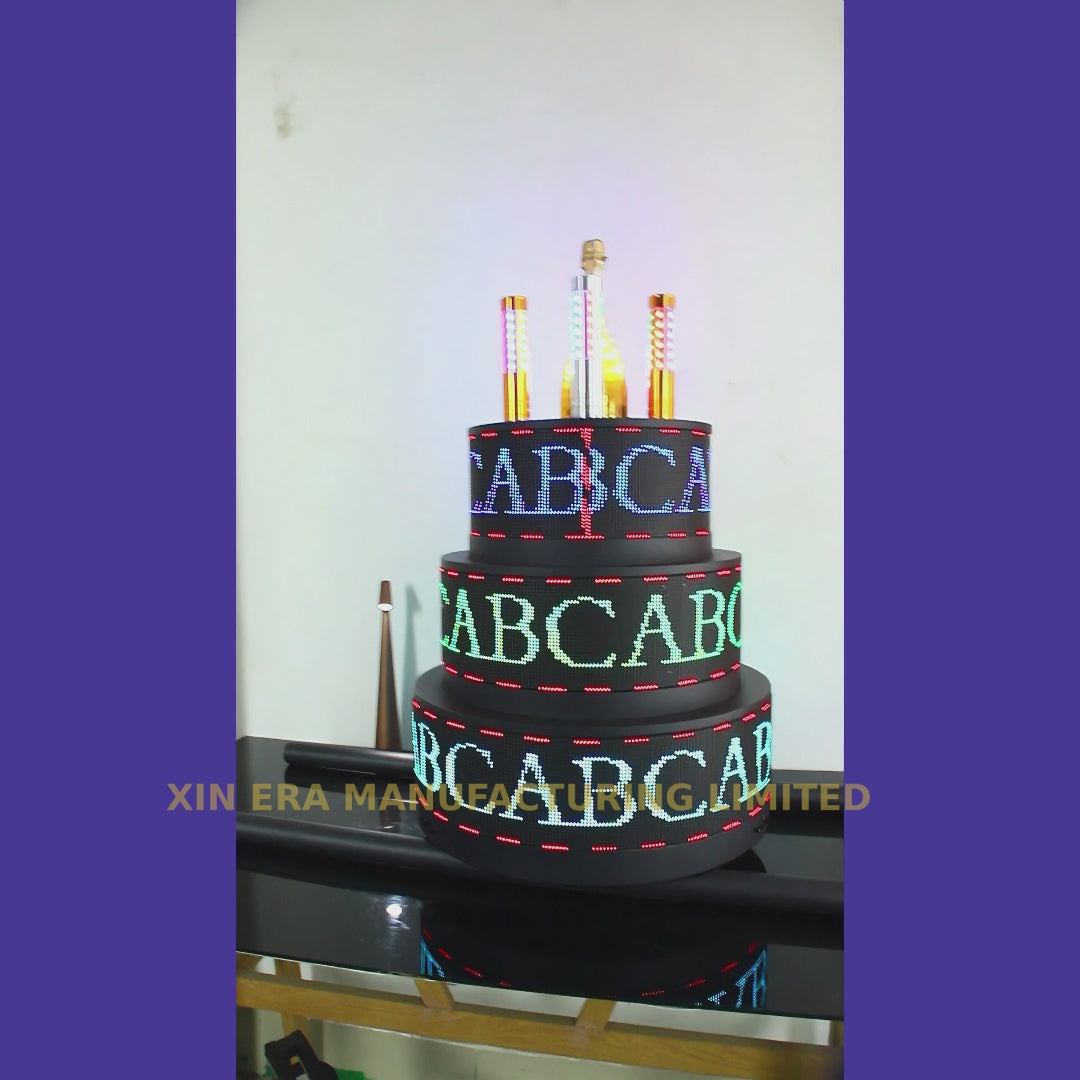 Xinera-Programmable-3-Tier-LED-Cake-Bottle-Presenter-App-Controlled-Scrolling-Text-Nightclub-VIP-Display
