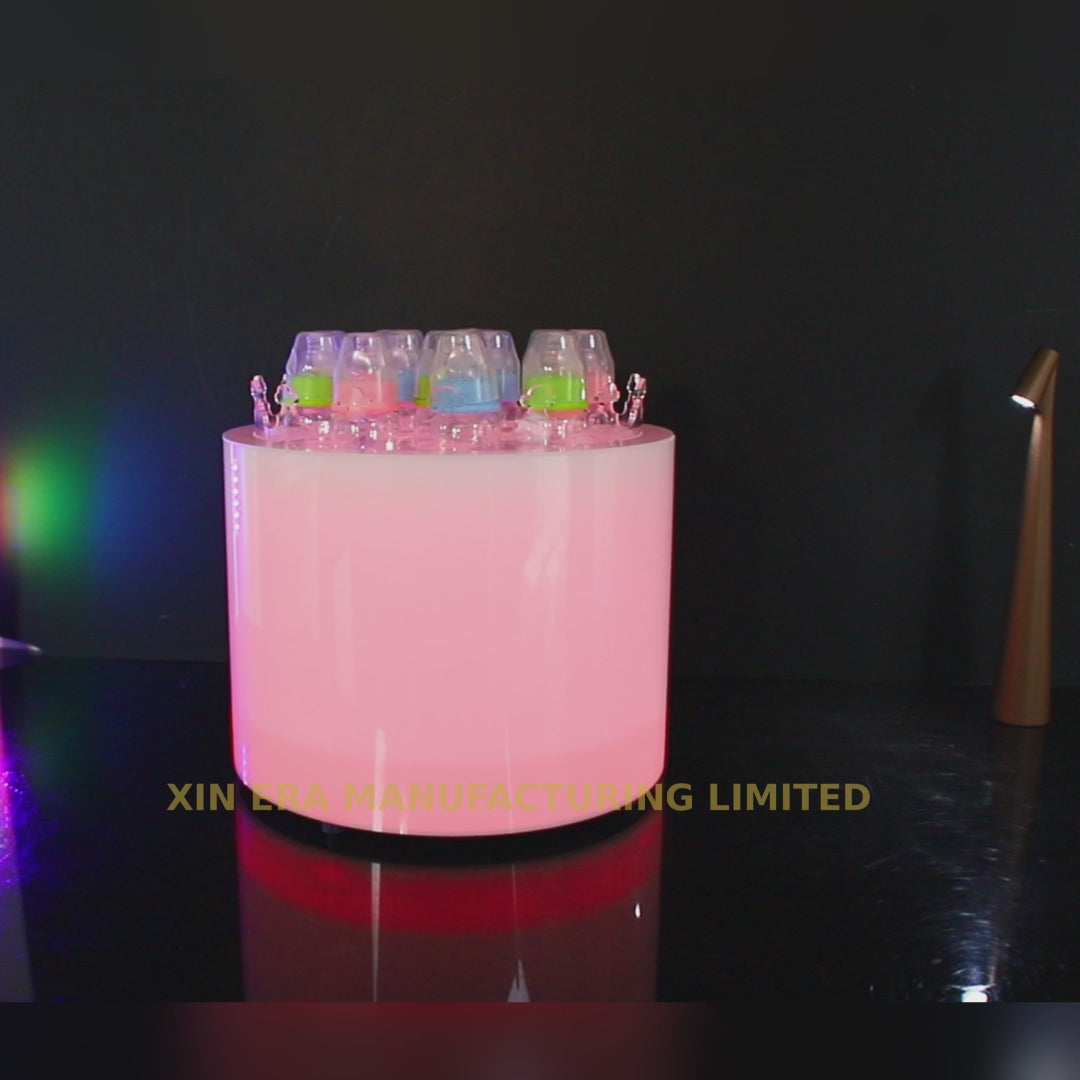 Xinera-Green-Slatted-LED-Bottle-Display-Kumbat-Craft-Beer-Custom-Logo-Factory-Real-Shot