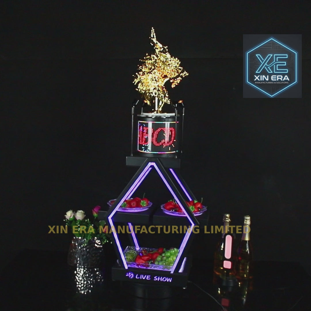 Xinera-2-Tier-LED-Dragon-Nightclub-VIP-Bottle-Presenter-Fruit-Tower-Golden-Dragon-Sculpture-Spotlights-Live-Show-VIP-Table-Service-Factory-Real-Shot