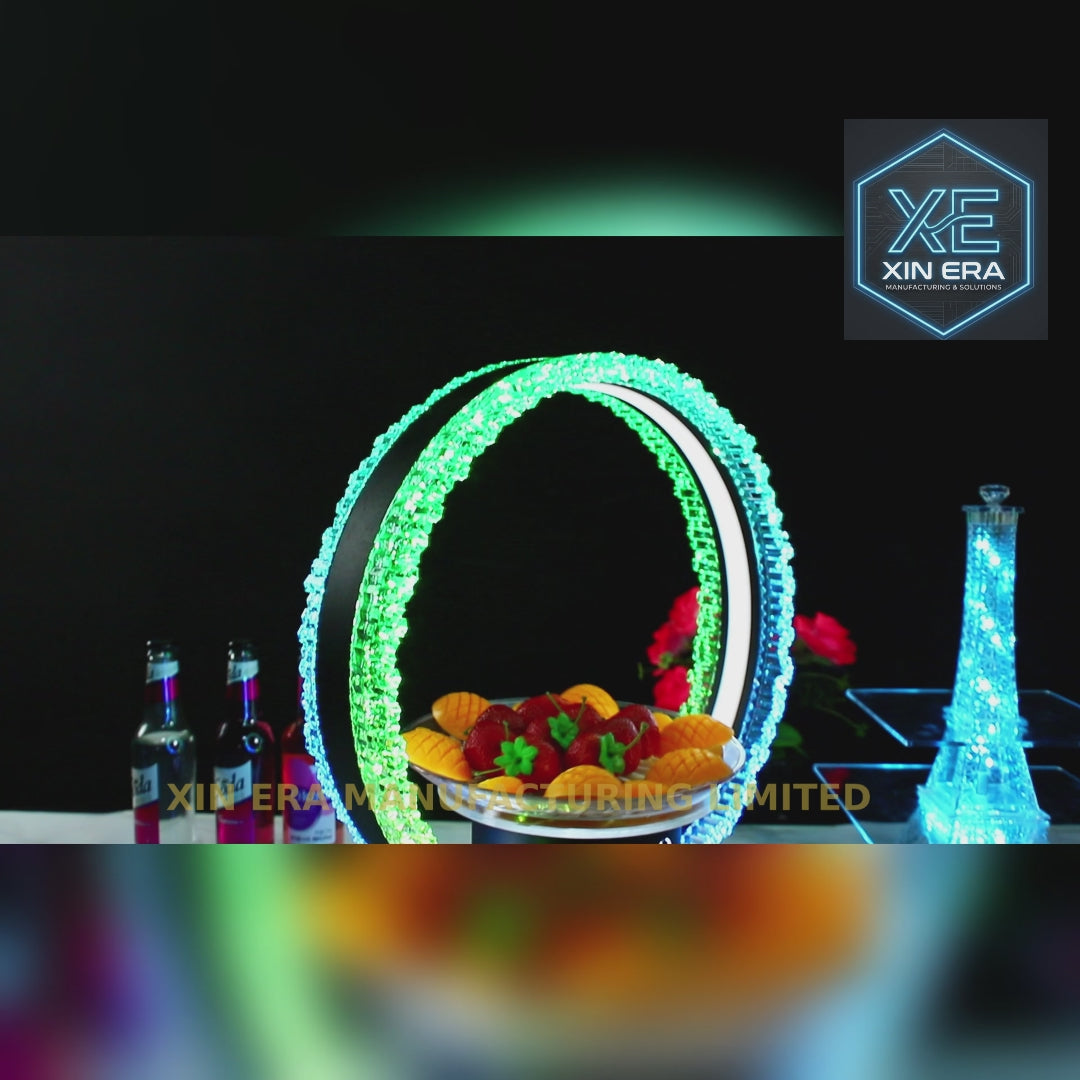 Elite Circular LED Wine Presenter & Single-Layer Luminous Fruit Bowl - Premium Crystal-Texture Champagne Display Stand for Nightclub VIP Service