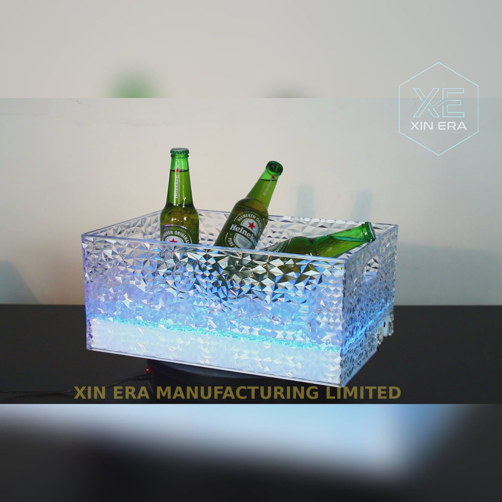 Luxury Purple Diamond-Texture LED Ice Bucket - Large Rectangular Acrylic Wine & Champagne Cooler for Nightclub VIP Bottle Service & Pool Parties